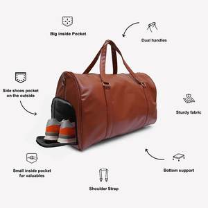 <b>Leather</b> Weekender Duffel <b>Bag</b> Zipper Closure Travel Durable Unisex Brown Duffel <b>Bags</b> - Product Image 2