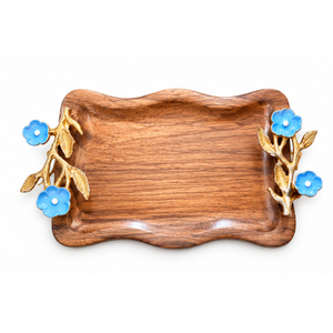 Plateau de service ovale en bois de luxe avec poignées en métal en forme de feuille de ginkgo dorée, plateau décoratif en bois de manguier pour la maison, l'hôtel, la table basse - Product Image 4