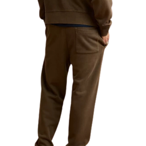 Men Dark Brown Fleece Sweatpants Drawstring Elastic Waist Straight Leg Relaxed Fit Casual Winter Lounge <b>Trousers</b> <b>with</b> <b>Pockets</b> - Product Image 2