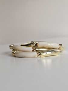 Ensemble de bracelets artisanaux en résine marbrée, empilables, avec perles en métal doré épais et tube en bambou, bijoux fantaisie - Product Image 6