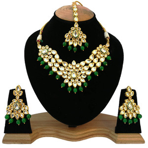 Indian Classic Women's Choker Wedding Engagement Anniversary Party Green Traditional Crystal Kundan Faux Pearl Alloy Gold <b>Gift</b> - Product Image 1