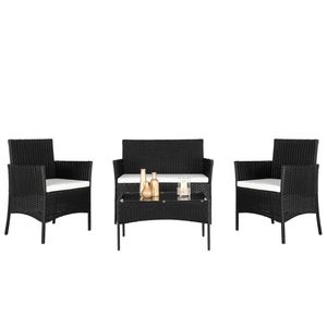 2pcs Black Rattan Arm Chairs with 1pc Love Seat and Tempered Glass Coffee Table Set Garden Furniture - Product Image 2