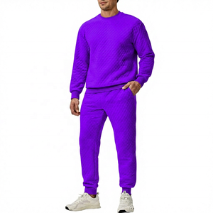 Men's Eco-Friendly 100% Cotton Dark Gray <b>Quilted</b> Tracksuit Full Sleeve Crew Neck <b>Sweatshirt</b> Pants Set Side Pockets Casual Winter - Product Image 4