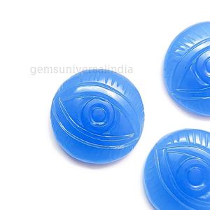 Chalcedoine bleue naturelle lisse, œil porte-bonheur sculpté à la main, forme ronde, breloques en pierre précieuse, vente en gros pour la fabrication de bijoux par le fabricant - Product Image 5