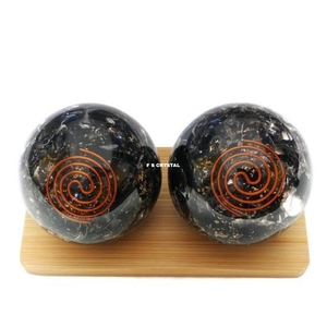Boule d'Orgone en Tourmaline Noire Faite à la Main, Artisanat en Pierres Semi-Précieuses, Portable, Vente en Gros, Pierre Gemme Métaphysique, Gujarat Inde F S - Product Image 1