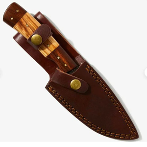 Cuchillo de Desollado de Acero de Damasco Hecho a Mano, Cuchillo de Caza de Hoja Fija con Mango de Madera Natural y Funda de Cuero, Venta al por Mayor - Product Image 4