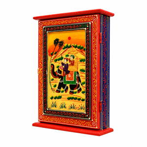 Hand Painted Wooden Key Box | Traditional <b>Elephant</b> Wall Mounted Key Cabinet | Handmade Wooden Key Holder Organizer - Product Image 2