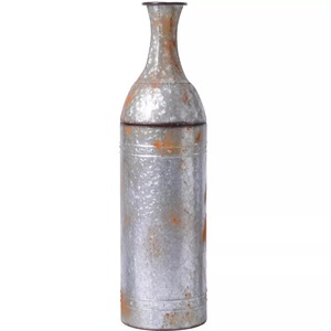 Vase de sol en acier galvanisé naturel brut fait main, design industriel, finition argentée, hauteur 39 cm, décoration en métal texturé - Product Image 1