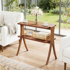 Tavolino in Legno Stile Fattoria con Ripiano a 2 Livelli, Arredamento per Soggiorno - Product Image 1