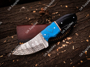 Cuchillo utilitario EDC de 5 pulgadas de acero de Damasco forjado a mano, hoja fija de espiga completa, punta de gota, afilado a rasuradora, mango de epoxi, de UA Supplies - Product Image 4