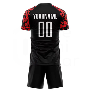 Men's Soccer Uniform Set Black Red Print Sublimated Jersey Shorts Moisture Wicking <b>Athletic</b> Fit All Seasons - Product Image 2