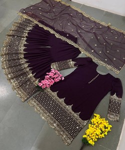MODERN GEORGETTE EMBROIDERY SEQUENCE WORK WITH POTLI BUTTON WORK TOP SHARARA WITH DUPATTA 83318 PURPLE - Product Image 3