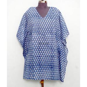 Caftán de algodón con estampado a mano, vestido caftán floral de algodón para mujer, vestidos de algodón para la futura novia, ropa de casa. - Product Image 1
