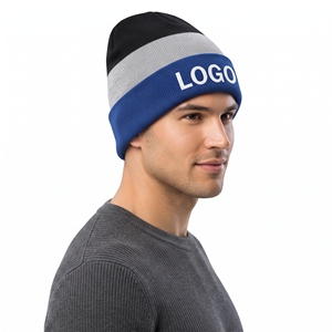 Bonnet d'hiver épais personnalisé, couleur assortie, unisexe, rayé, tricoté, à revers, doux, chaud, pour l'extérieur - Product Image 3