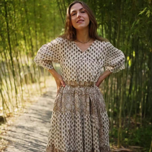 <b>Boho</b> Cotton Maxi <b>Dress</b> Hand Block Printed Tiered <b>Dress</b> Relaxed Fit Midi <b>Dress</b> Short Sleeves Vintage <b>Summer</b> <b>Dress</b> for Women - Product Image 1