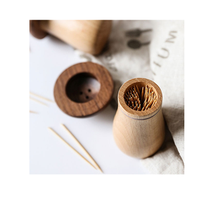 Boîte/Conteneur/Support à cure-dents en bois naturel poli au design antique, ustensile de cuisine et article de table - Product Image 2