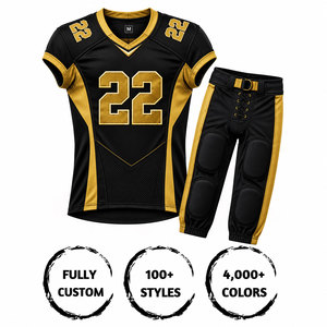 Ensemble d'uniformes de football américain, col en V, manches courtes, tissu respirant, pantalon ajusté, jersey sublimé en polyester pour adultes - Product Image 1