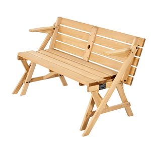 Mesa de Picnic Plegable Portátil 2 en 1 con Soporte para Sombrilla, Transformable e Intercambiable, Juego de Muebles de Jardín de Madera para Exteriores - Product Image 2