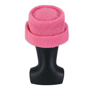 AKA Pink Sherpa Beanie Hat Pink Fleece <b>Winter</b> <b>Cap</b> with Green Embroidered Letters Soft Warm Roll Cuff Beanie for Women Men - Product Image 3
