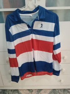 Polo de rugby décontracté pour homme à manches longues, rayé, avec blocs de couleur contrastés, en mélange de coton, vente en gros, OEM - Product Image 4