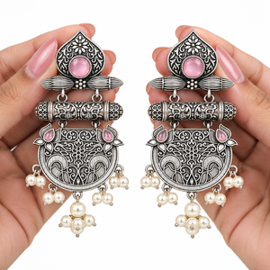 Boucles d'oreilles pendantes en laiton plaqué argent antique, style bohème, avec perles d'imitation taille brillante, pour femmes, vente en gros, pour mariage - Product Image 3