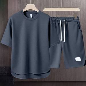 Ensemble deux pièces décontracté d'été pour homme, style japonais, couleur unie, grandes tailles, 5 couleurs, t-shirt et short, fabrication OEM directe usine - Product Image 5