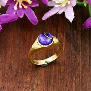 Purple Turquoise Signet <b>Ring</b> Minimalist Gold <b>Statement</b> <b>Ring</b> Bezel Set Gemstone Jewelry - Product Image 5