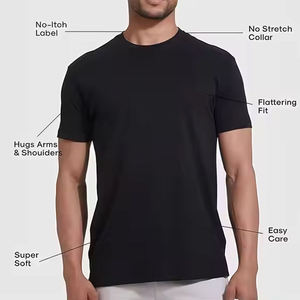 เสื้อยืดคอกลมแขนสั้นผู้ชาย ทรงเข้ารูป เนื้อผ้านุ่มพิเศษ ผ้าฝ้ายเจอร์ซีย์ 100% สีพื้นลำลอง สีดำ - Product Image 4