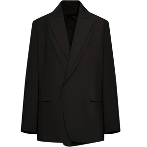 Blazer noir oversize pour femme, brodé, à bouton unique, 100 % coton, manteau long, couleur unie, mode, vente en gros, veste personnalisée, tenue - Product Image 1