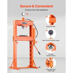 Pressa Idraulica da Officina da 30 Tonnellate con Supporto Triangolare Regolabile per Pavimento del Garage e Piastra di Pressione Pneumatica con Nucleo in Acciaio - Product Image 6
