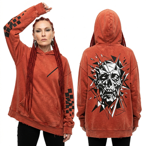 Sudadera con capucha sin mangas estilo Synthwave con estampado de calavera, lavado ácido, color verde azulado, diseño retro de los 80 con gráficos neón, estilo streetwear desgastado, fabricante - Product Image 6
