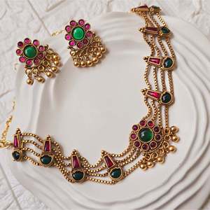 18K Gold Plated Stainless Steel Three Layer Kemp Chokers with Pearl Butterfly Star and Heart Charms - Product Image 3