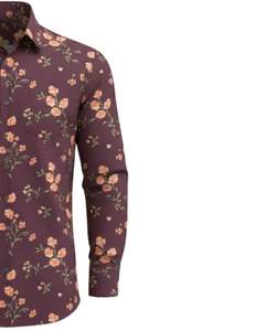 Camisa de Vestir Personalizada para Hombre con Estampado Floral Color Ciruela, Corte Entallado, Botones, Manga Larga, Informal, para Fiesta, Mezcla de Algodón, Hecha a Medida, OEM - Product Image 4