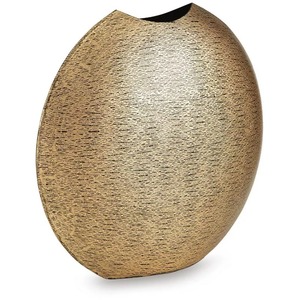 Nouveau vase de table moderne, fait main, avec texture côtelée, finition dorée, 12,5 pouces de hauteur, 8 pouces de largeur, pièce d'art décorative - Product Image 3