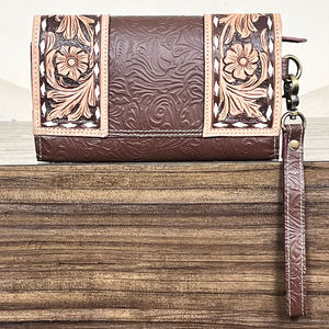 OEM ODM Luxury Tooled Floral Embossed Print Leather Clutch Hot Sale New Design Genuine Leather Credit Card Wallet for Women's - Product Image 5