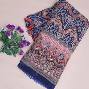 Tissu en crêpe bleu marine brodé, 54 pouces, avec broderie Damas lourde, pour la confection de Kurti, Anarkali, robe, costume, Lehenga, ensemble jupe - Product Image 3