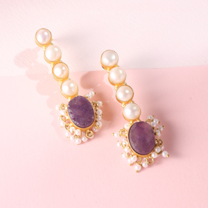 Pendientes de Perlas de Agua Dulce con Amatista Hechos a Mano, Pendientes de Latón Chapado en Oro para Mujer - Product Image 4