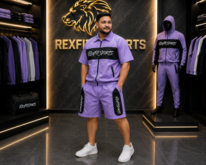 REXFIT SPORTS 2026 <b>Men</b>’s Lavender Nylon <b>Short</b> Sleeve Tracksuit Set Full <b>Zip</b> Jacket and <b>Shorts</b> Custom Sportswear Regular Fit - Product Image 1