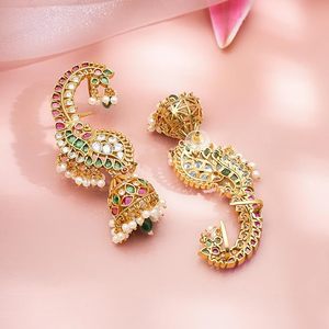 Pendientes de Lujo con Baño de Oro y Certificación Kundan, Estilo Jhumka, para Mujer, Joyería Nupcial India, con Perlas de Pavo Real, Estilo Étnico - Product Image 4