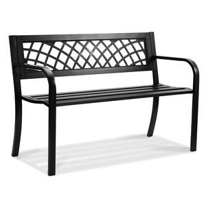 Panca da Giardino da Esterno da 46 Pollici con Schienale in Acciaio e Legno, Capacità di Carico 480 Libbre per Parchi e Aree Esterne - Product Image 2