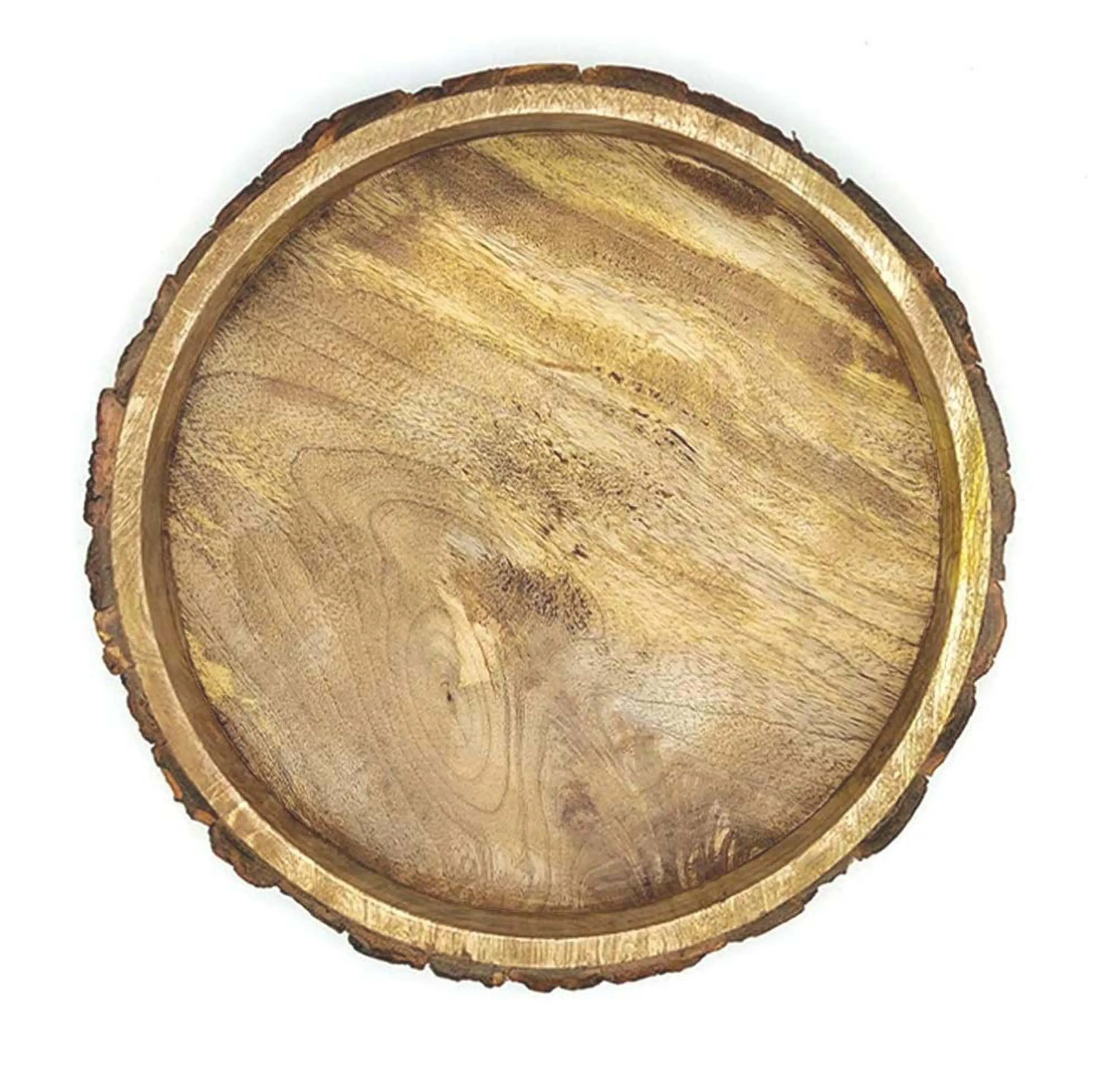 Bandeja redonda de madeira natural puro, bandeja multiuso para servir prato de madeira durável para hotel home restaurante