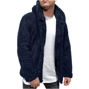 Veste d'hiver épaisse à capuche en fausse fourrure sherpa beige pour homme, fermeture à boutons - Product Image 2