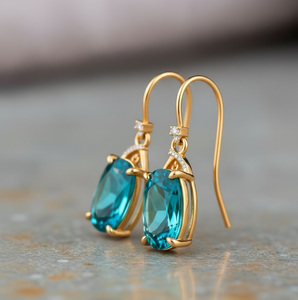 Boucles d'oreilles pendantes de mariée élégantes ovales vertes Hydro & CZ – Argent sterling 925 plaqué or 18 carats, accessoire de soirée - Product Image 1