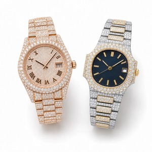 Reloj de Lujo con Diamantes, Movimiento de Cuarzo Analógico, Unisex, Correa de Acero Inoxidable, Caja Redonda, Visualización de Fecha - Product Image 2