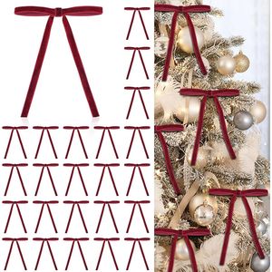 24 Pezzi Fiocchi Natalizi Vintage in Velluto Rosso 5x7 Pollici, Decorazioni Rustiche per Albero, Collezione Nastri Natalizi - Product Image 1