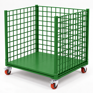 NEWTEK Green Steel Mesh Roll Cage <b>Trolley</b> with Braked Casters <b>for</b> Warehouse - Product Image 2