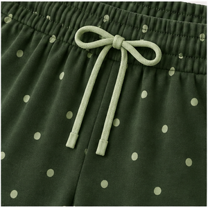 Pantalones Cortos de Salón para Mujer, Personalizados, Color Verde Bosque con Puntos, Corte Recto, con Cordón Ajustable, de Jersey de Bambú y Viscosa - Product Image 5