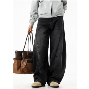 Jean large noir délavé pour homme, coupe ample, pantalon en denim oversize, style streetwear tendance - Product Image 2