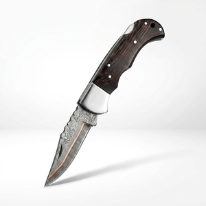 Couteau pliant artisanal BLADE MARK INDUSTRIES en cuivre damas avec verrouillage arrière, manche en bois de wengé, clip, qualité industrielle, couteau de camping - Product Image 1