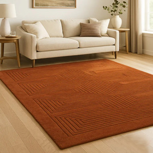 Alfombra de Relieve 3D Hecha a Mano por Artesanos |   Alfombra de lana sostenible de color naranja intenso - Product Image 1